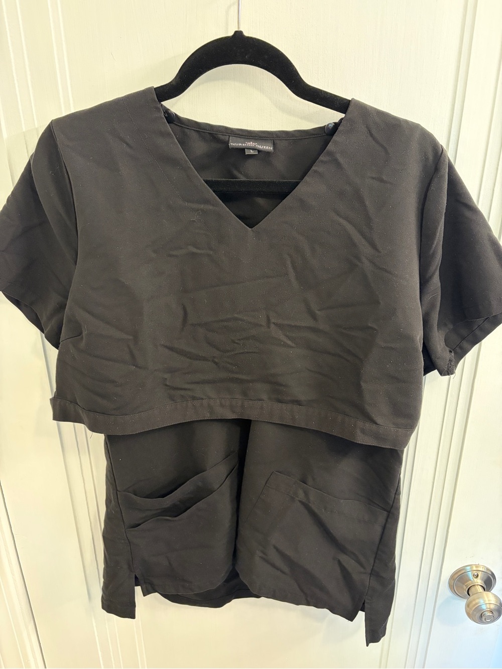 Nursing Queen Black Short Sleeve V-Neck Scrub Top